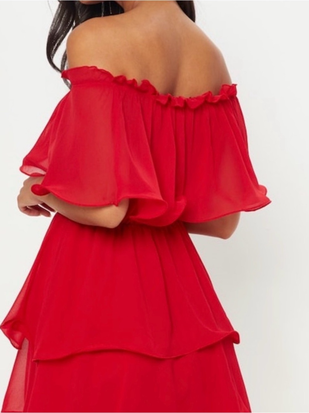 Women's Red Layered Chiffon Dress, Size 6